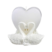 3 Inch White Heart And Swan Design Candle Holder Set With Organza Ribbon Tie On Clear Favor Gift Box