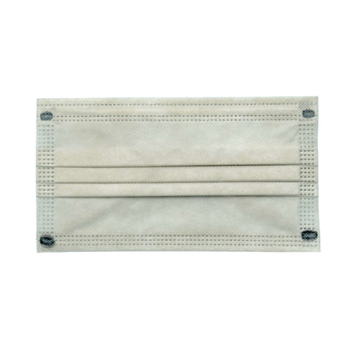 Gray disposable face mask on a plain background