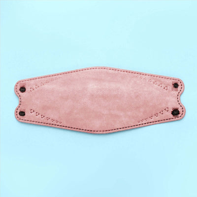 Pink leather mask with heart-shaped stitching details