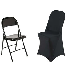 A black folding spandex fitted chair cover