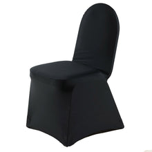 Banquet spandex fitted chair cover on a black chair#whtbkgd