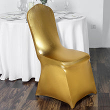 Shiny Metallic Gold Spandex Glittering Premium Fitted Banquet Chair Cover