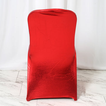 Add a Touch of Glamour with the Shiny Metallic Red Spandex Banquet Chair Cover