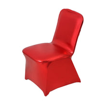 Banquet Spandex Fitted Chair Cover in Metallic Red color, sitting on a white background#whtbkgd