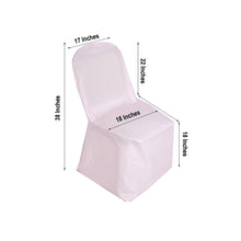 Blush polyester banquet chair cover with measurements including 17 inches and 18 inches