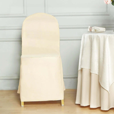 Beige chair cover for elegant event decor
