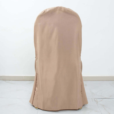 Beige chair cover with back pleats on a plain background