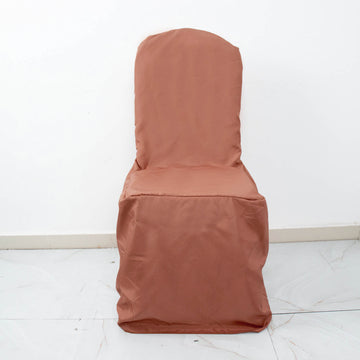Elevate Your Event with Terracotta (Rust) Polyester Banquet Chair Covers
