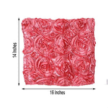 A square of red roses with measurements of 14 inches and 16 inches on chiavari chair slip covers