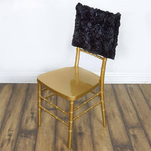 16 Inch Black Chiavari Satin Rosette Chair Caps Back Covers