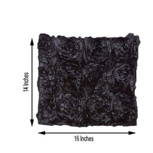 satin black pillow for chiavari chair slip covers with measurements of 14 inches and 16 inches