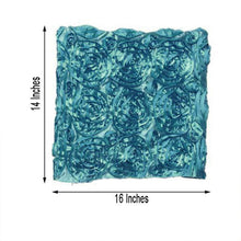 A turquoise satin pillow with measurements of 14 inches and 16 inches, designed for chiavari chair slip covers