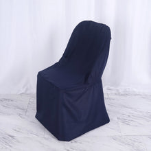 Navy Blue Polyester Folding Chair Cover, Reusable Stain Resistant Slip On Chair Cover