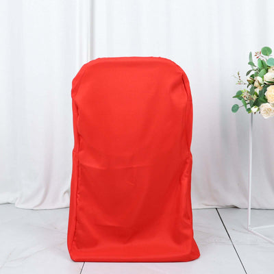 Red chair cover on a plain backdrop, showcasing its full shape.