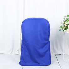 Royal Blue Polyester Folding Chair Cover, Reusable Stain Resistant Slip On Chair Cover
