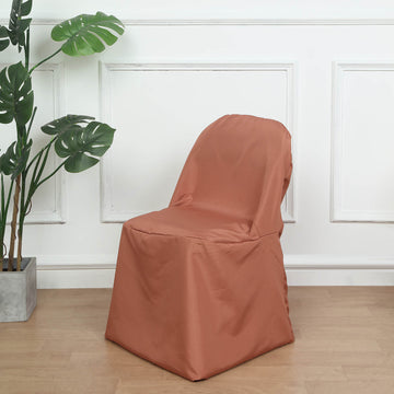 Terracotta (Rust) Polyester Folding Round Chair Cover: Elevate Your Event Decor