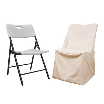 Beige Lifetime Polyester Reusable Folding Chair Cover - Add Elegance to Your Event