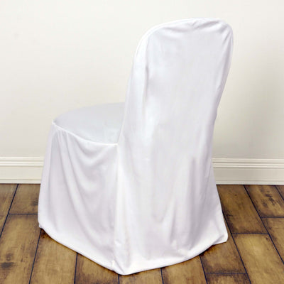 White chair cover draped over a standard chair.