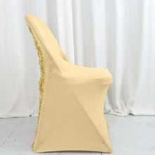 Champagne Satin Spandex Stretch Rosette Chair Cover