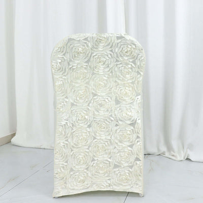 Elegant white floral chair cover with textured rose design
