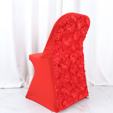 Satin Spandex Rosette Folding Chair Cover In Red 