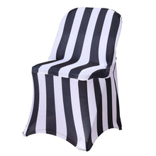 Black and White 2inch Striped Spandex Stretch Fitted Folding Chair Cover#whtbkgd