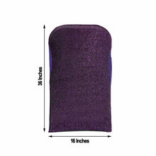 Purple folding spandex fitted chair cover bag with measurements of 36 inches and 16 inches