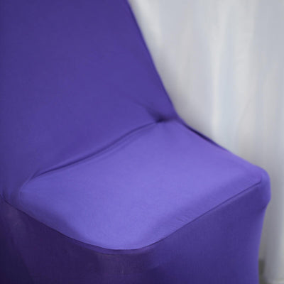 Purple chair cover on a plain backdrop.