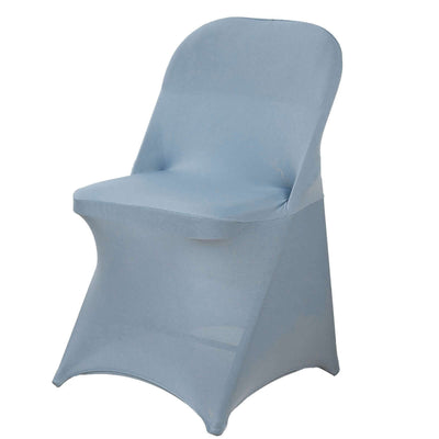 Blue stretch chair cover on a plain backdrop