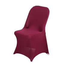 A folding spandex fitted chair cover in burgundy color and rounded shape#whtbkgd