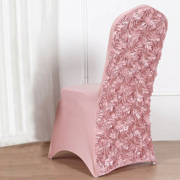 Transform Your Event with the Dusty Rose Satin Rosette Spandex Stretch Banquet Chair Cover
