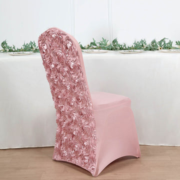 Add Elegance to Your Event with the Dusty Rose Satin Rosette Spandex Stretch Banquet Chair Cover