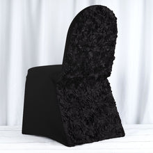 Stretch Spandex Banquet Chair Cover Black Satin Rosette