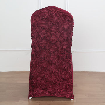 Create a Glamorous Setting with Burgundy Satin Rosette Chair Covers