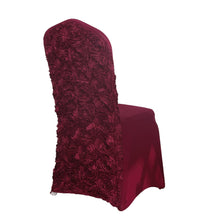 Fitted Burgundy Satin Rosette Spandex Stretch Chair Cover 