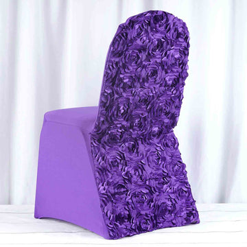 Versatile and Stylish Purple Satin Rosette Spandex Chair Cover