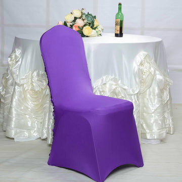 Elegant Purple Satin Rosette Spandex Stretch Banquet Chair Cover