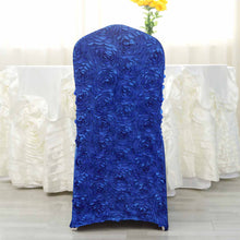 Royal Blue Banquet Chair Cover With Satin Rosette Spandex Stretch Fit 5 Pack