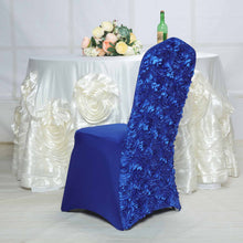Royal Blue Satin Rosette Stretch Banquet Chair Spandex Cover 5 Pack