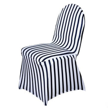 Spandex Stretch Striped Fitted Banquet Black & White Chair Cover With Foot Pockets#whtbkgd