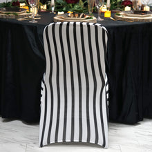 Black & White Striped Banquet Spandex Stretch Fitted Chair Cover With Foot Pockets