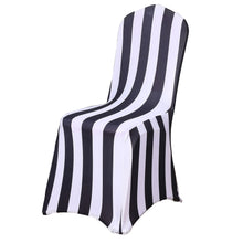 Black and White 2inch Striped Spandex Stretch Fitted Banquet Chair Cover#whtbkgd