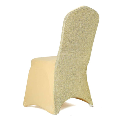 Gold textured chair cover on a plain backdrop.
