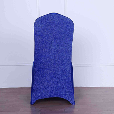 Blue textured chair with a unique design, viewed from the back.