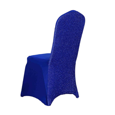Blue glitter chair cover on a plain backdrop