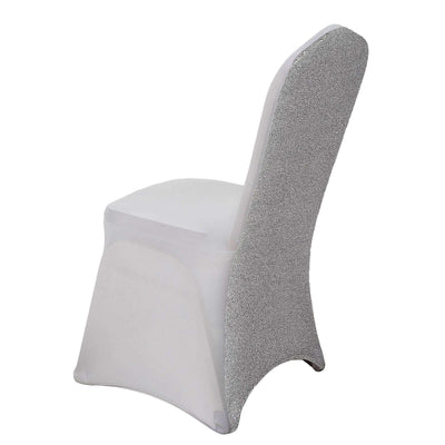 Elegant white chair with textured back, perfect for dining or events.
