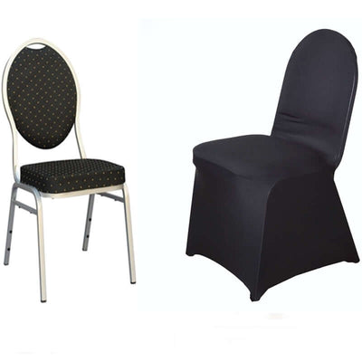 Two elegant chairs in black and gold designs.