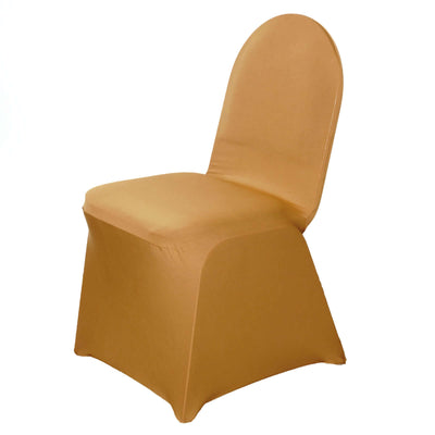 Gold stretch chair cover on a plain background