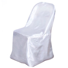 A folding polyester & satin chair cover in white#whtbkgd