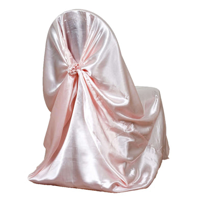 Pink satin chair cover with elegant bow detail